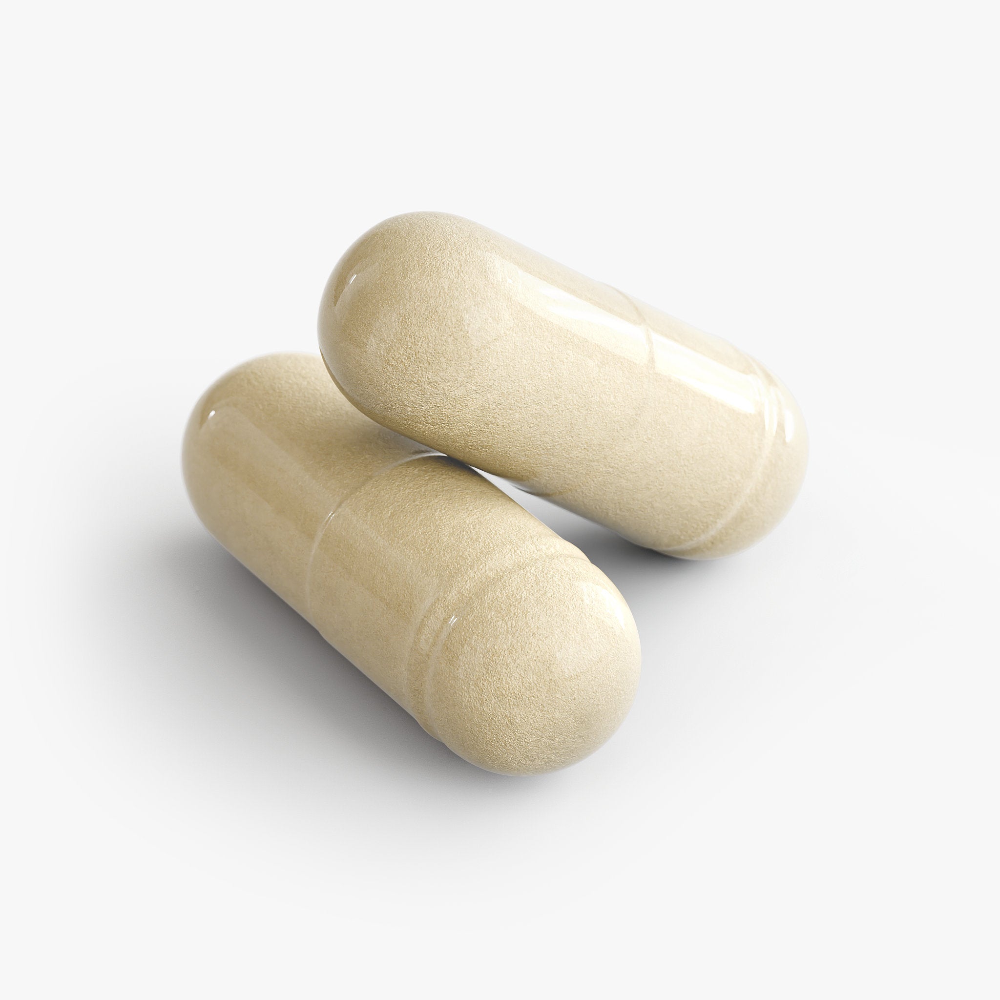 Two beige Gut Health capsules from The Unruffled State, formulated for digestive support, are stacked against a plain white background.